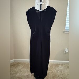 Zara Black Sheath Midi Dress V-Neck Sleeveless